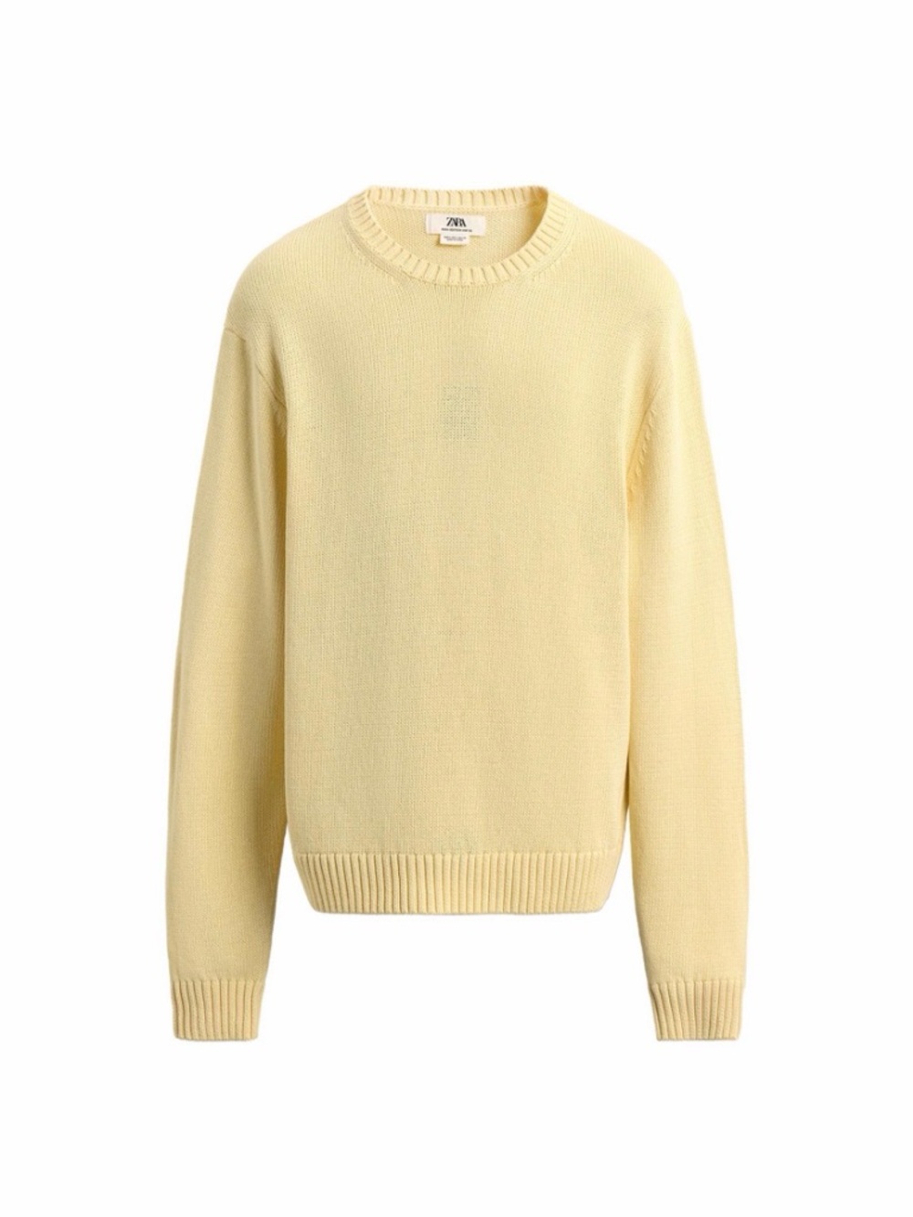 Zara Men Cotton Light Yellow Crewneck Sweater Size S